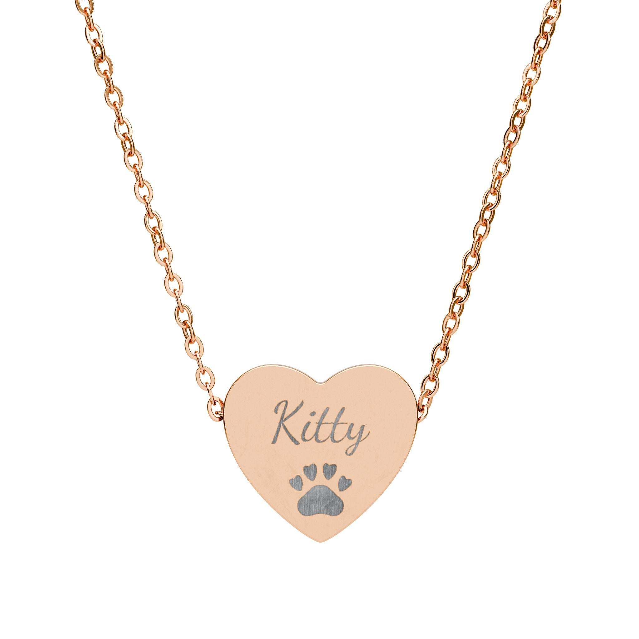 Personalized Heart Necklace (Engraving) with Paw Print
