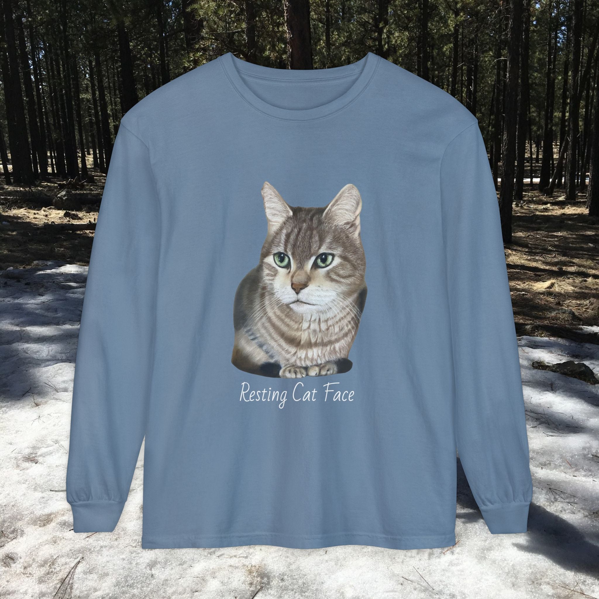 Resting Cat Face Long Sleeve T-Shirt | Soft Unisex Tee, Cat Lover Gift, Cozy Sweatshirt, Animal Lover Apparel, Cute Graphic Tee