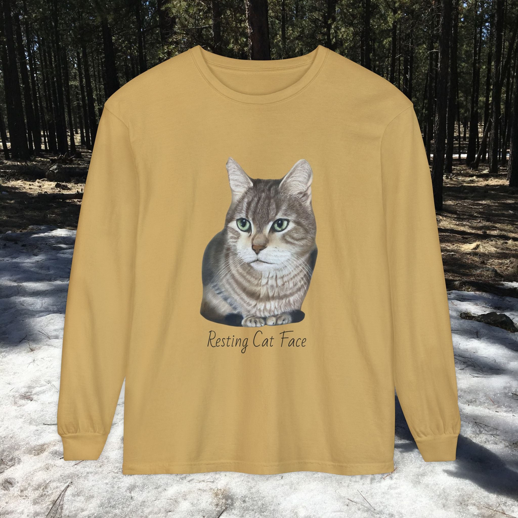 Resting Cat Face Long Sleeve T-Shirt | Soft Unisex Tee, Cat Lover Gift, Cozy Sweatshirt, Animal Lover Apparel, Cute Graphic Tee