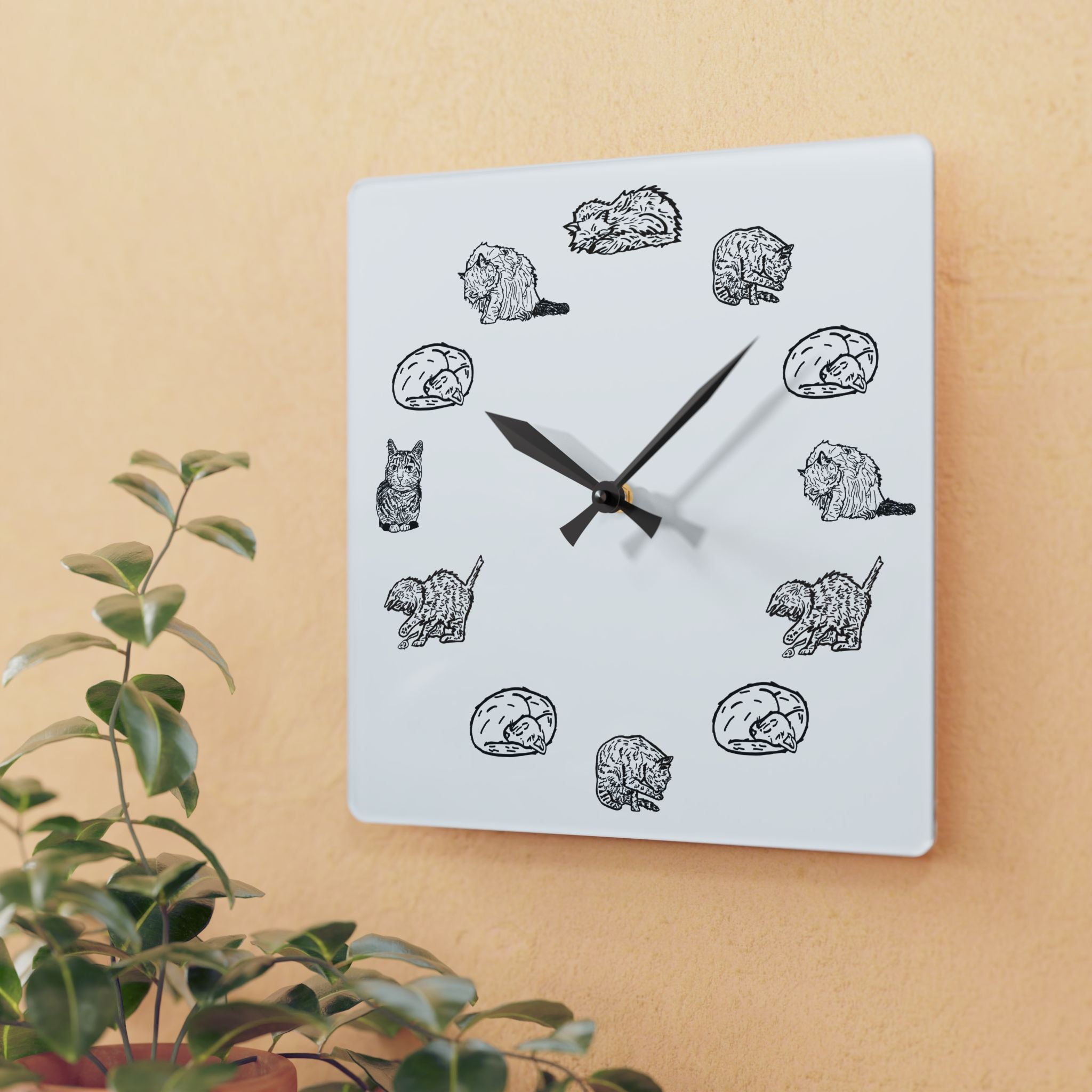 Whimsical Cat Acrylic Wall Clock, Cute Cat Decor, Pet Lover Gift, Unique Home Accessory, Home Decor, Nursery, Kids Clock