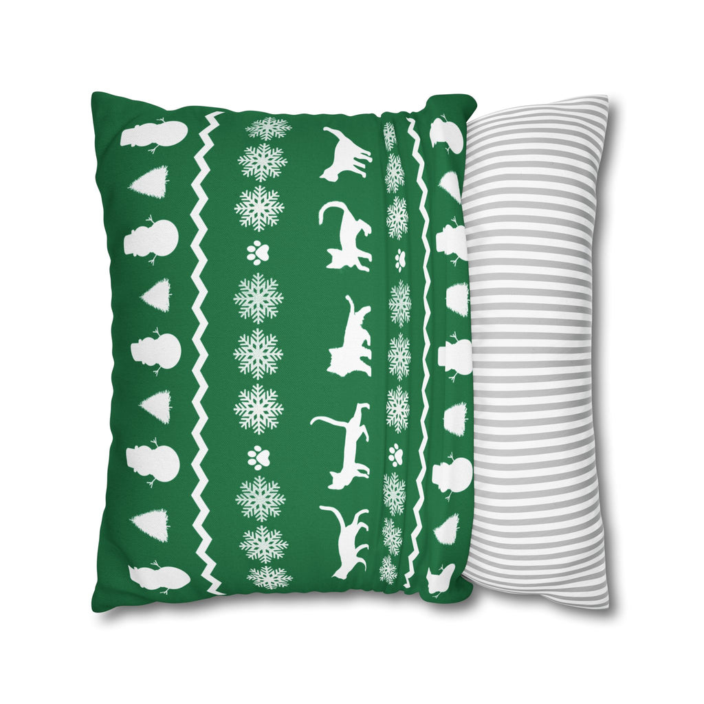 Black Cat with Red Bow Pillowcase - Green Background | Spun Polyester Square Pillowcase