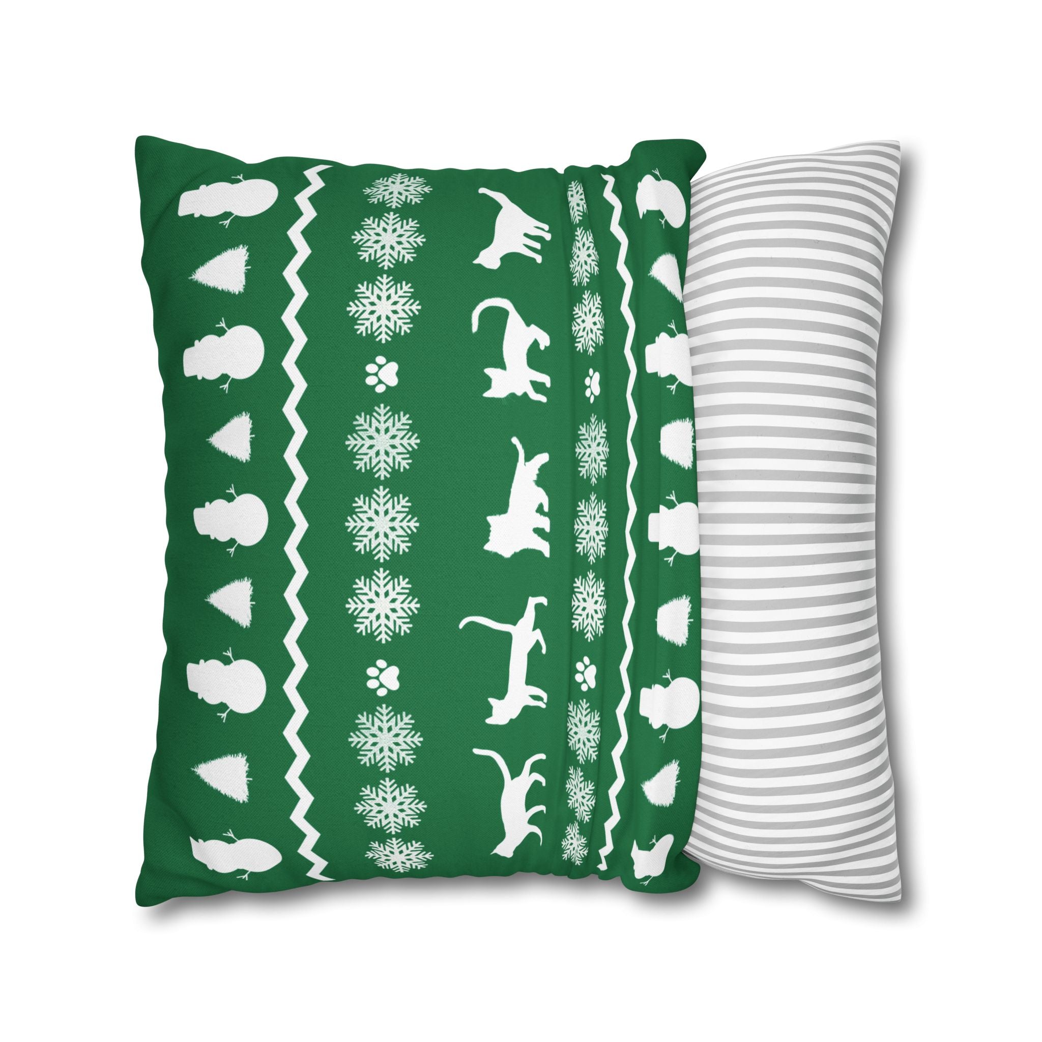 Black Cat with Red Bow Pillowcase - Green Background | Spun Polyester Square Pillowcase