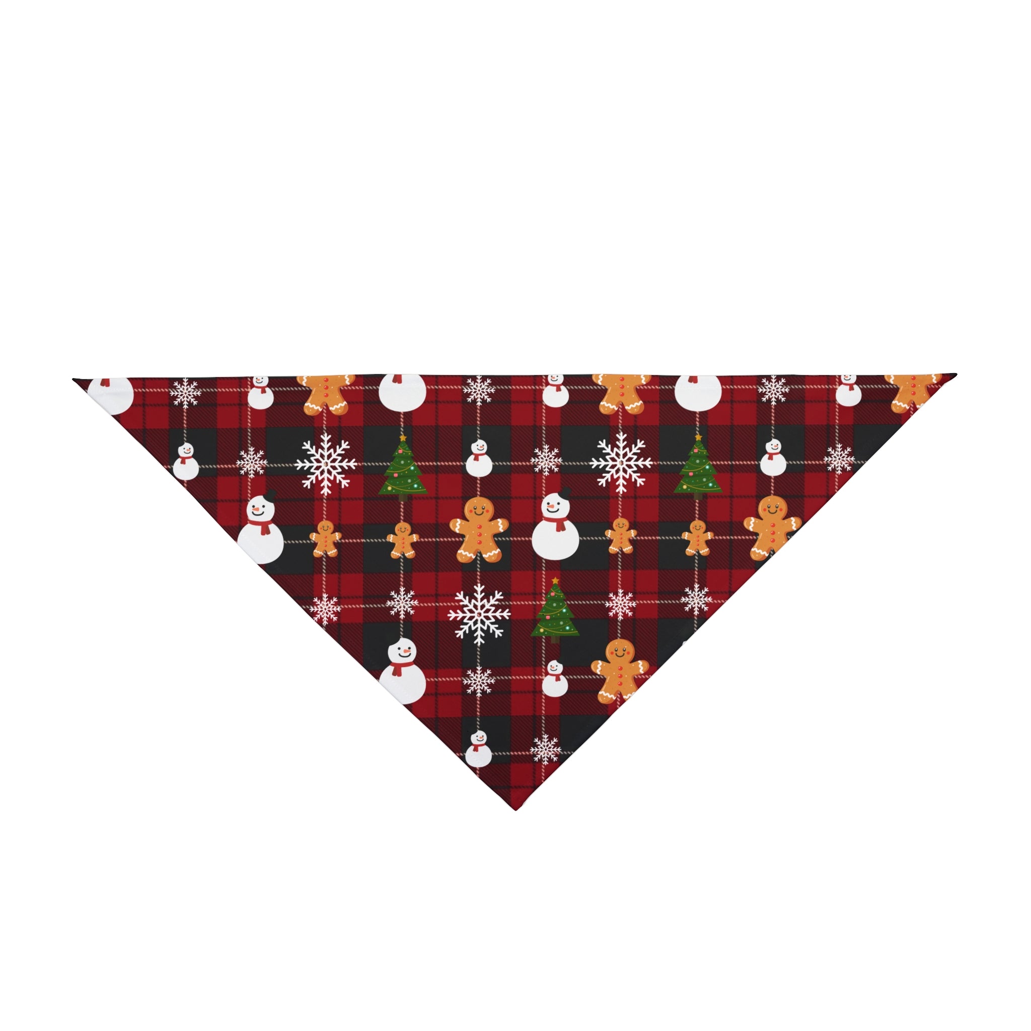 Christmas Plaid Snowmen Gingerbread Trees Pet Bandana | Holiday Dog Scarf