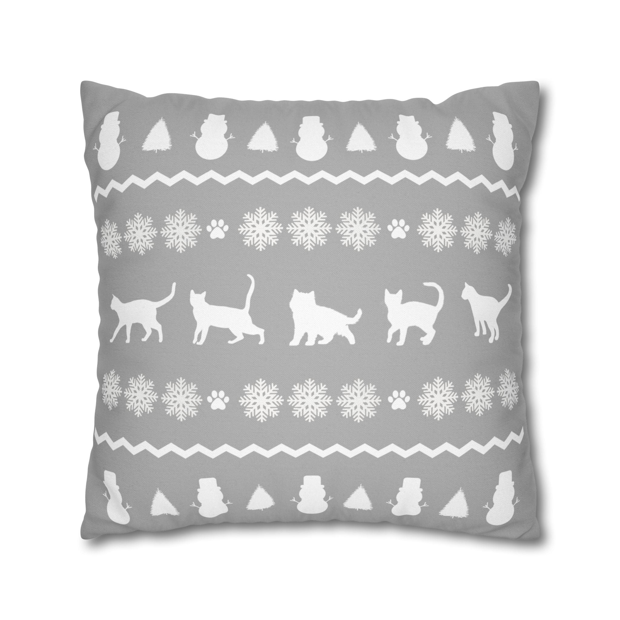 Black Cat with Red Bow Pillowcase - Gray Background | Spun Polyester Square Pillowcase