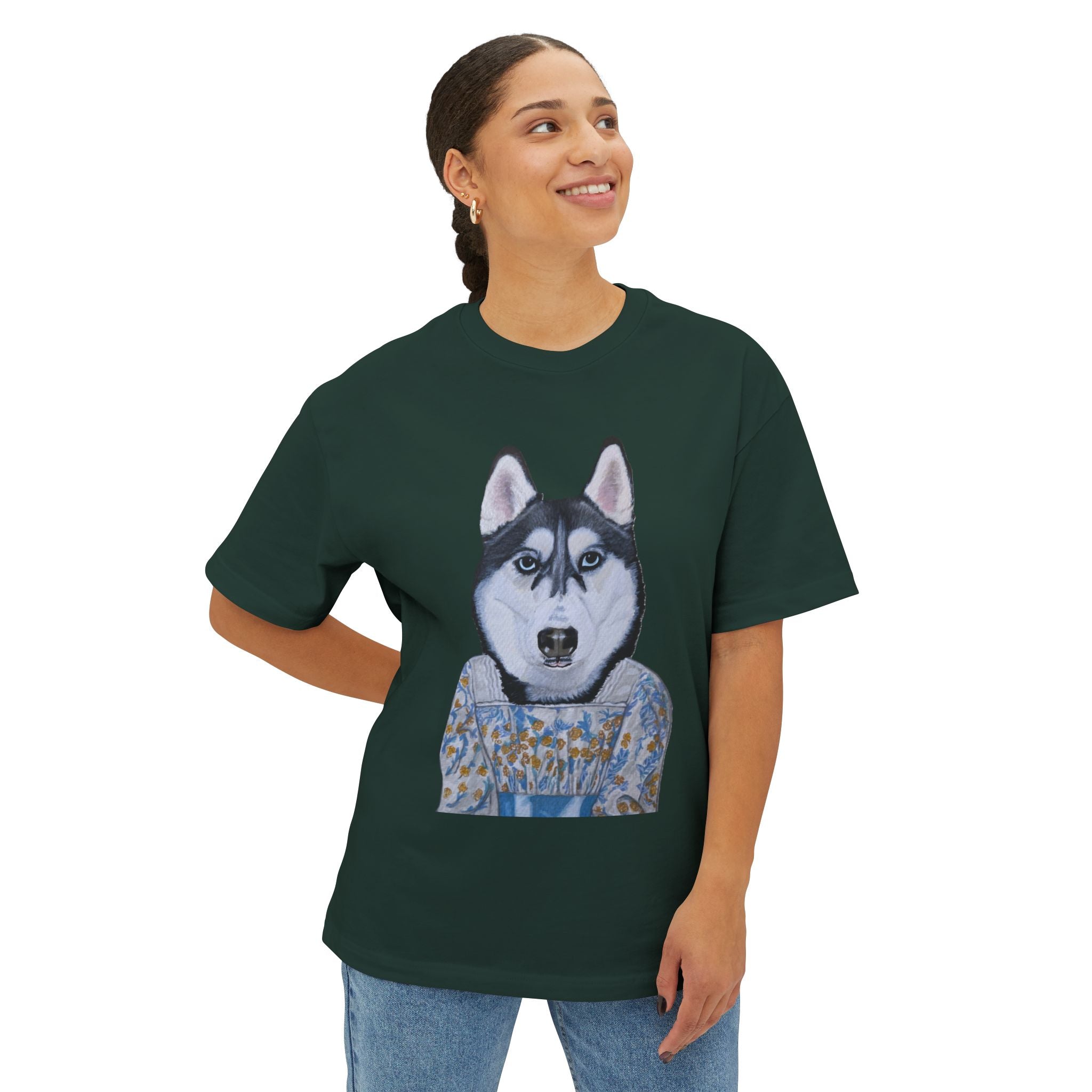Husky Wearing Jane Austen Style Dress Graphic Tee | Unisex Oversized Tee | Dog Lover Gift | Casual Wear