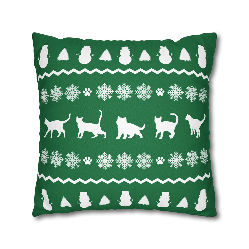 Black Cat with Red Bow Pillowcase - Green Background | Spun Polyester Square Pillowcase