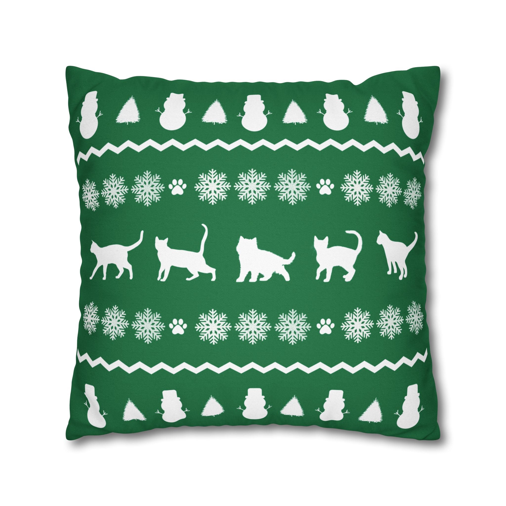 Black Cat with Red Bow Pillowcase - Green Background | Spun Polyester Square Pillowcase