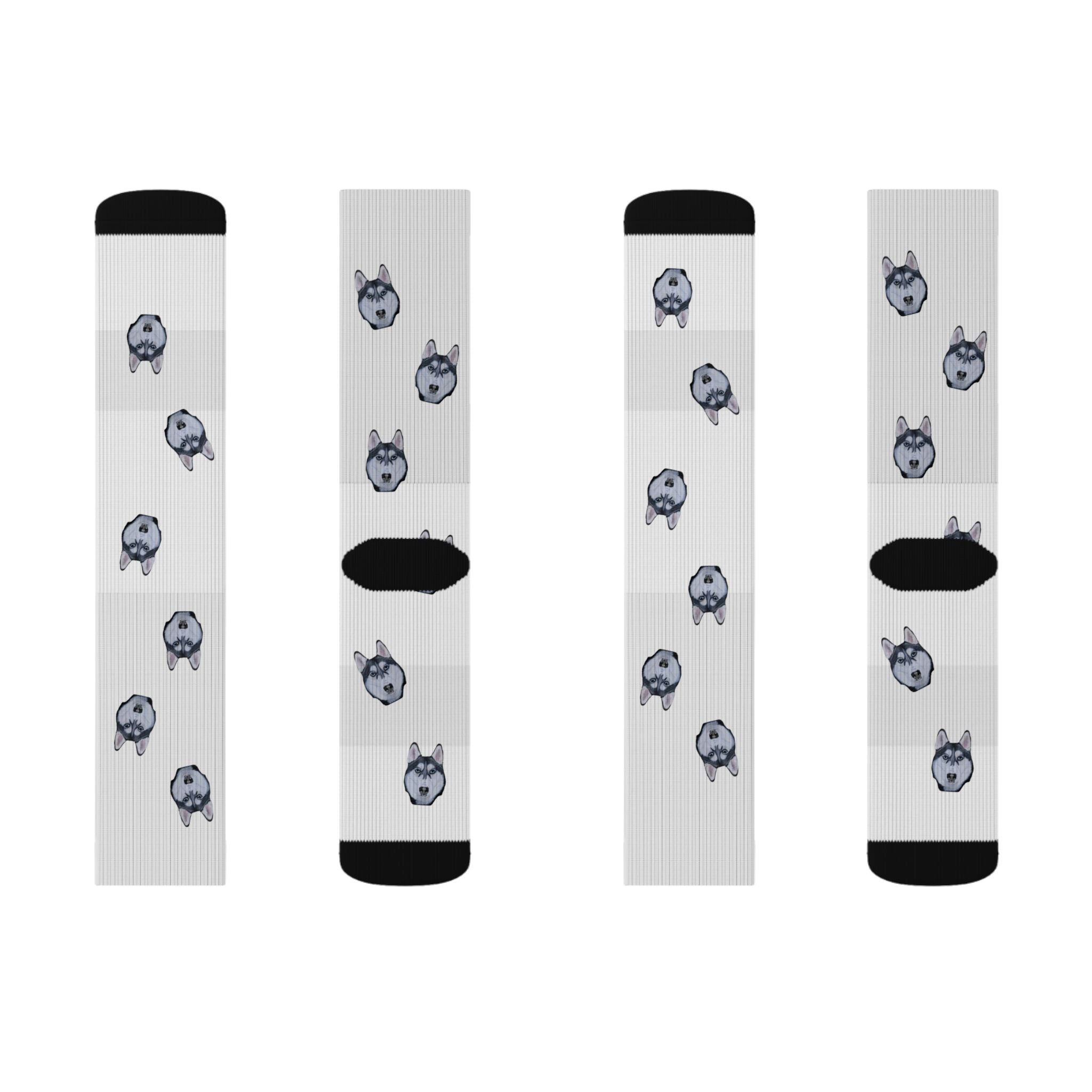 Husky Print Fleece Socks: Novelty Animal Lover Gift