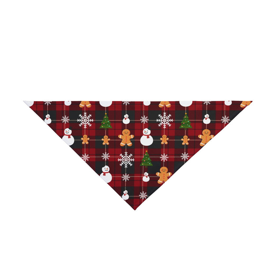 Christmas Plaid Snowmen Gingerbread Trees Pet Bandana | Holiday Dog Scarf