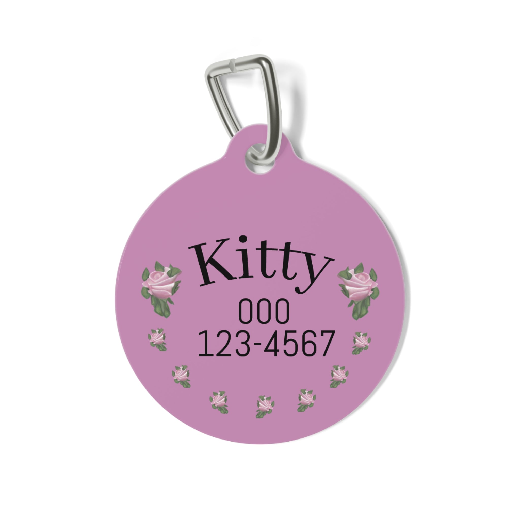 Pet Tag — Personalized Pink Floral Cat ID Tag with Paw Address