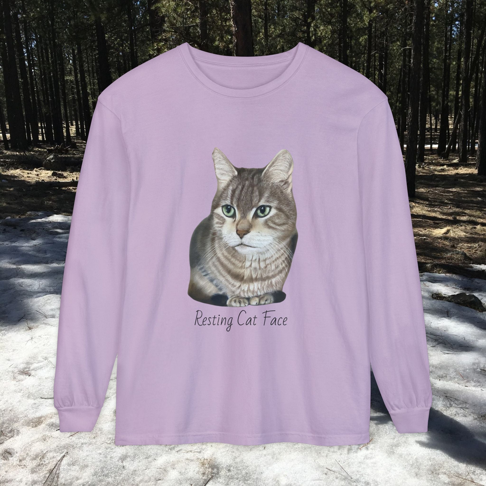 Resting Cat Face Long Sleeve T-Shirt | Soft Unisex Tee, Cat Lover Gift, Cozy Sweatshirt, Animal Lover Apparel, Cute Graphic Tee