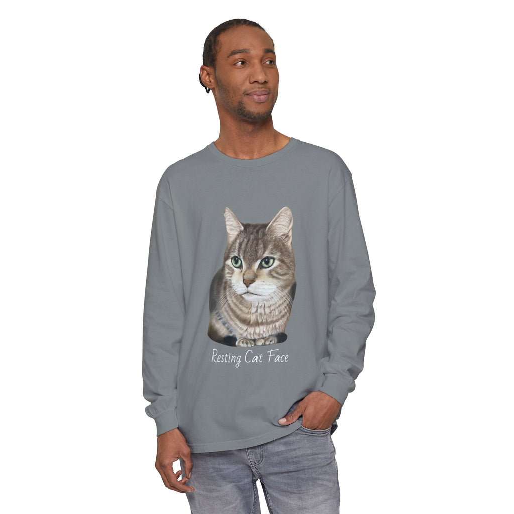 Resting Cat Face Long Sleeve T-Shirt | Soft Unisex Tee, Cat Lover Gift, Cozy Sweatshirt, Animal Lover Apparel, Cute Graphic Tee