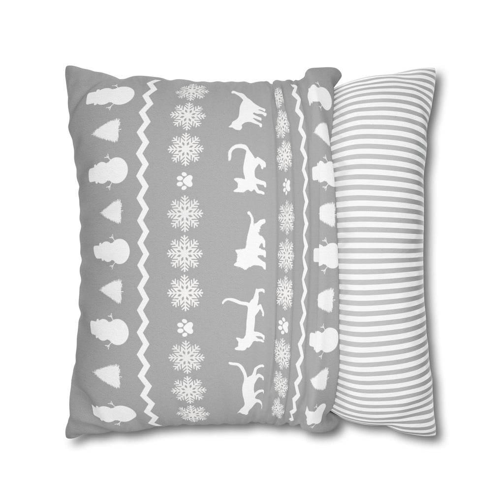 Black Cat with Red Bow Pillowcase - Gray Background | Spun Polyester Square Pillowcase