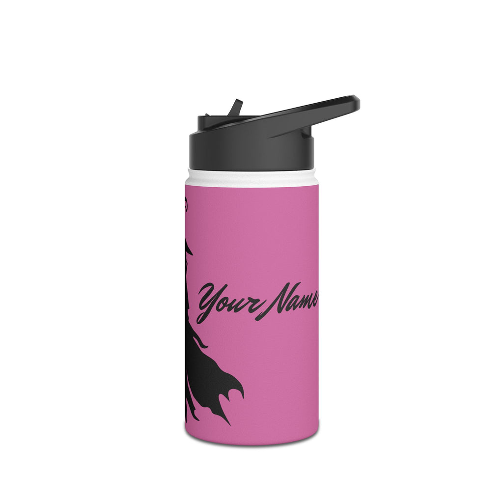 Elegant Witch and Black Cat Stainless Steel Water Bottle - Personalized Pink Travel Mug with Black Silhouettes
