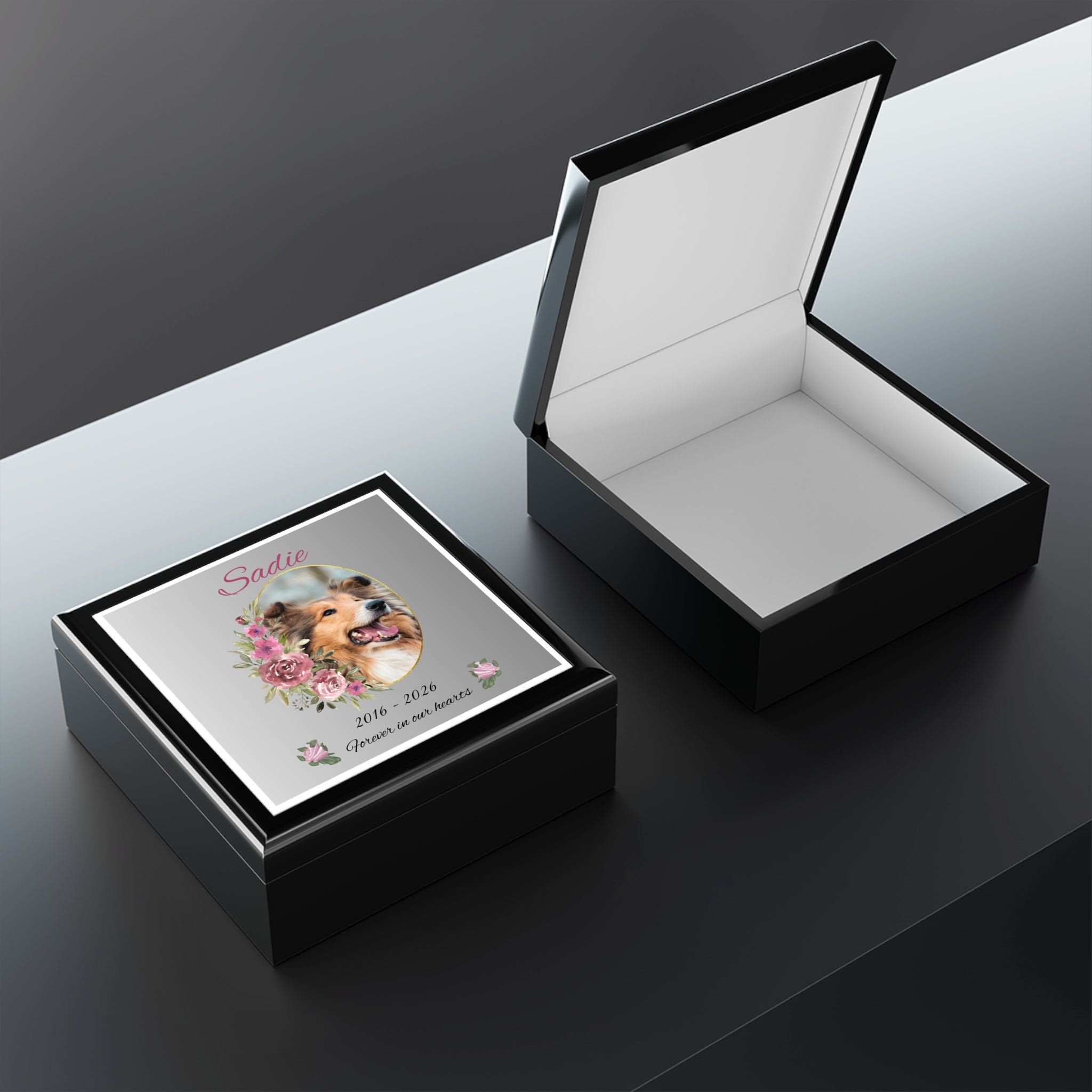 Personalized Pet Memorial Jewelry Box – Custom Dog or Cat Portrait Keepsake Gift for Pet Loss