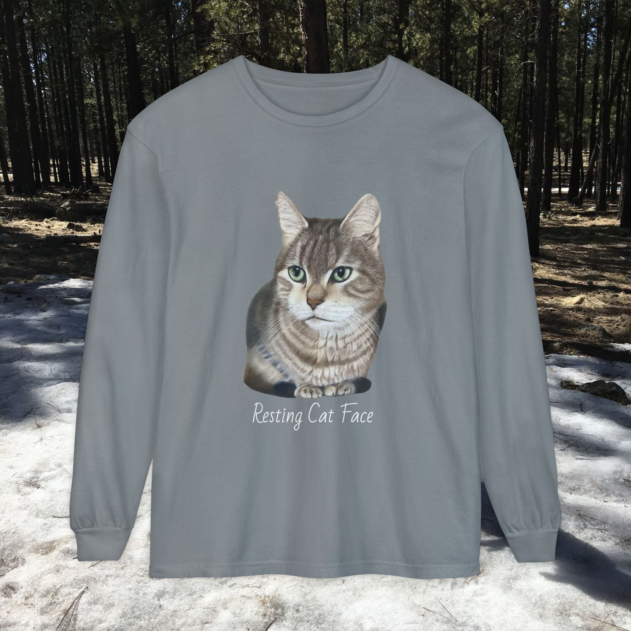 Resting Cat Face Long Sleeve T-Shirt | Soft Unisex Tee, Cat Lover Gift, Cozy Sweatshirt, Animal Lover Apparel, Cute Graphic Tee
