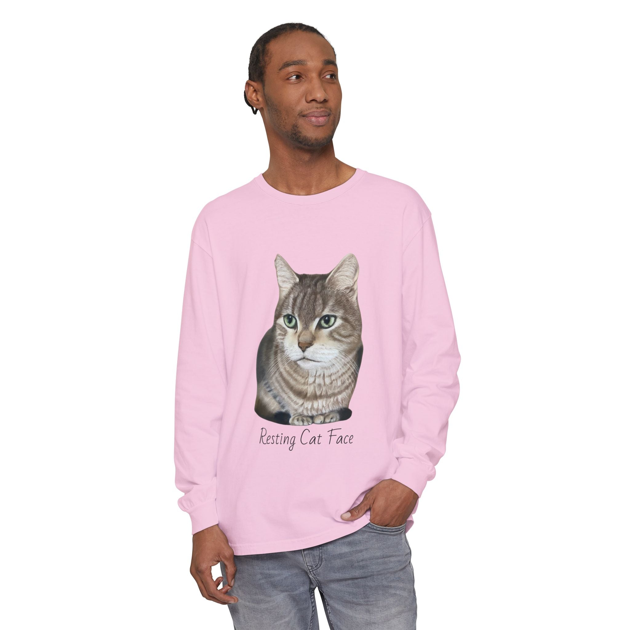 Resting Cat Face Long Sleeve T-Shirt | Soft Unisex Tee, Cat Lover Gift, Cozy Sweatshirt, Animal Lover Apparel, Cute Graphic Tee