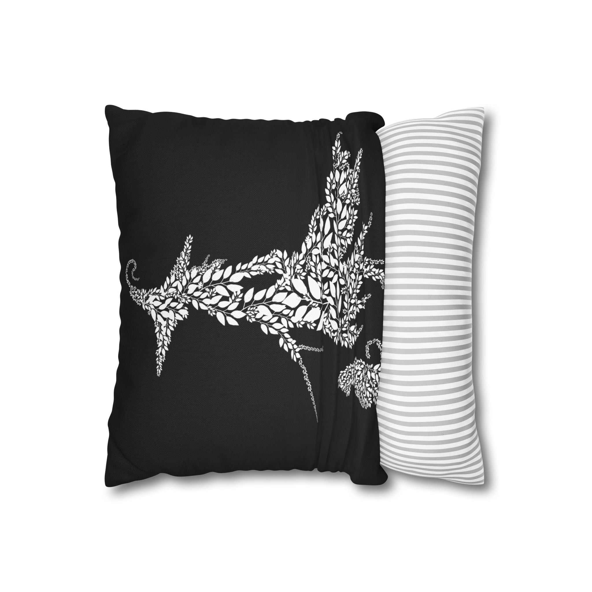 Botanical Witch & Cat Pillow: Black and White Faux Suede Decor