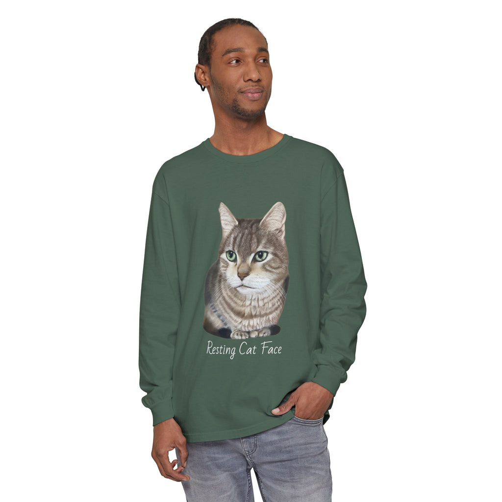Resting Cat Face Long Sleeve T-Shirt | Soft Unisex Tee, Cat Lover Gift, Cozy Sweatshirt, Animal Lover Apparel, Cute Graphic Tee
