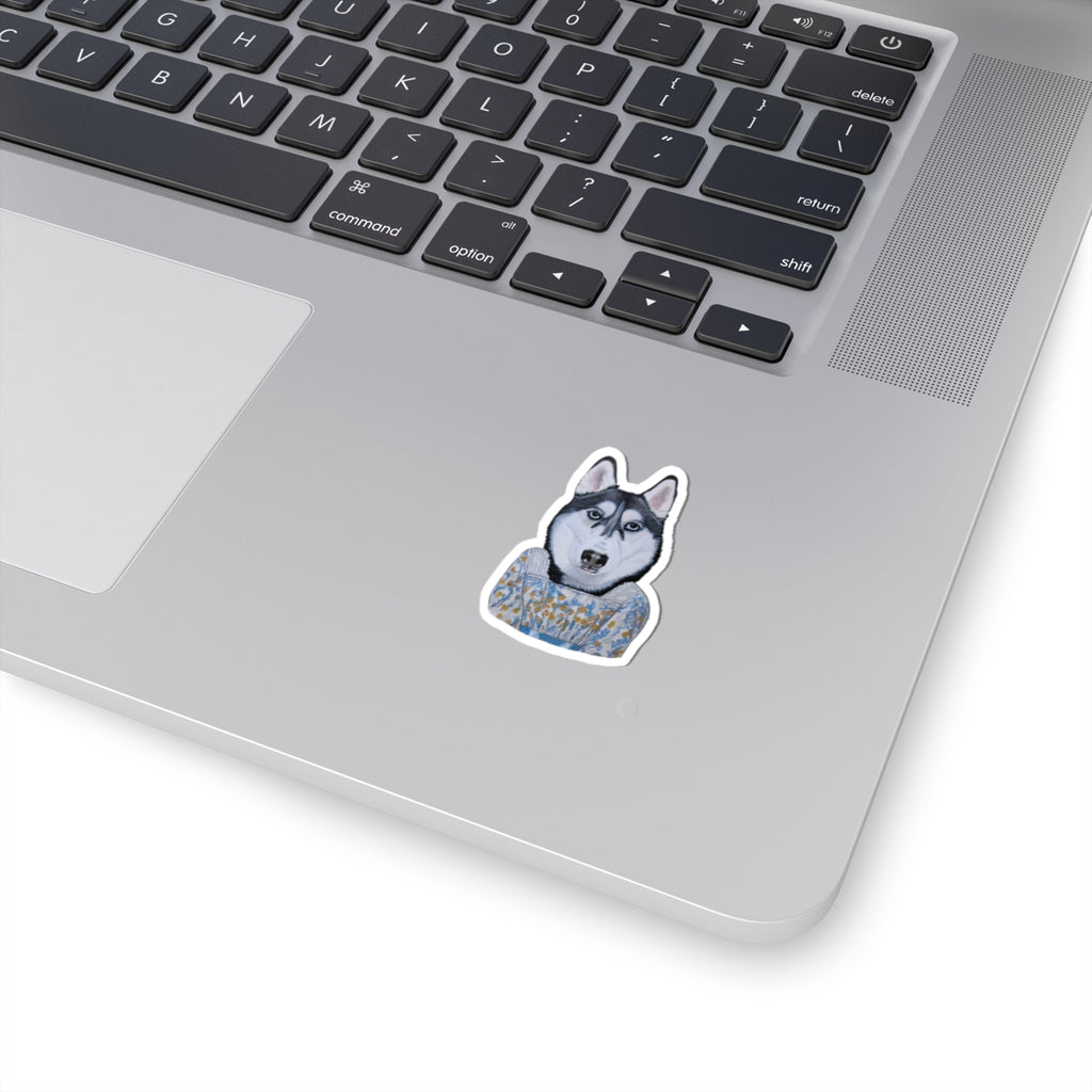 Funny Husky Wearing Jane Austen Style Dress Kiss-Cut Sticker