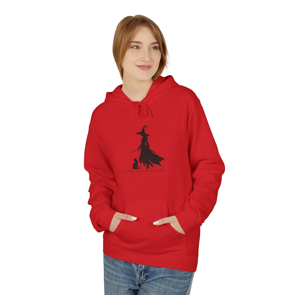 Witchy Cat Fleece Hoodie, Cozy Unisex Sweater, Perfect for Halloween, Casual Wear, Gift for Cat Lovers, Spooky Season Apparel