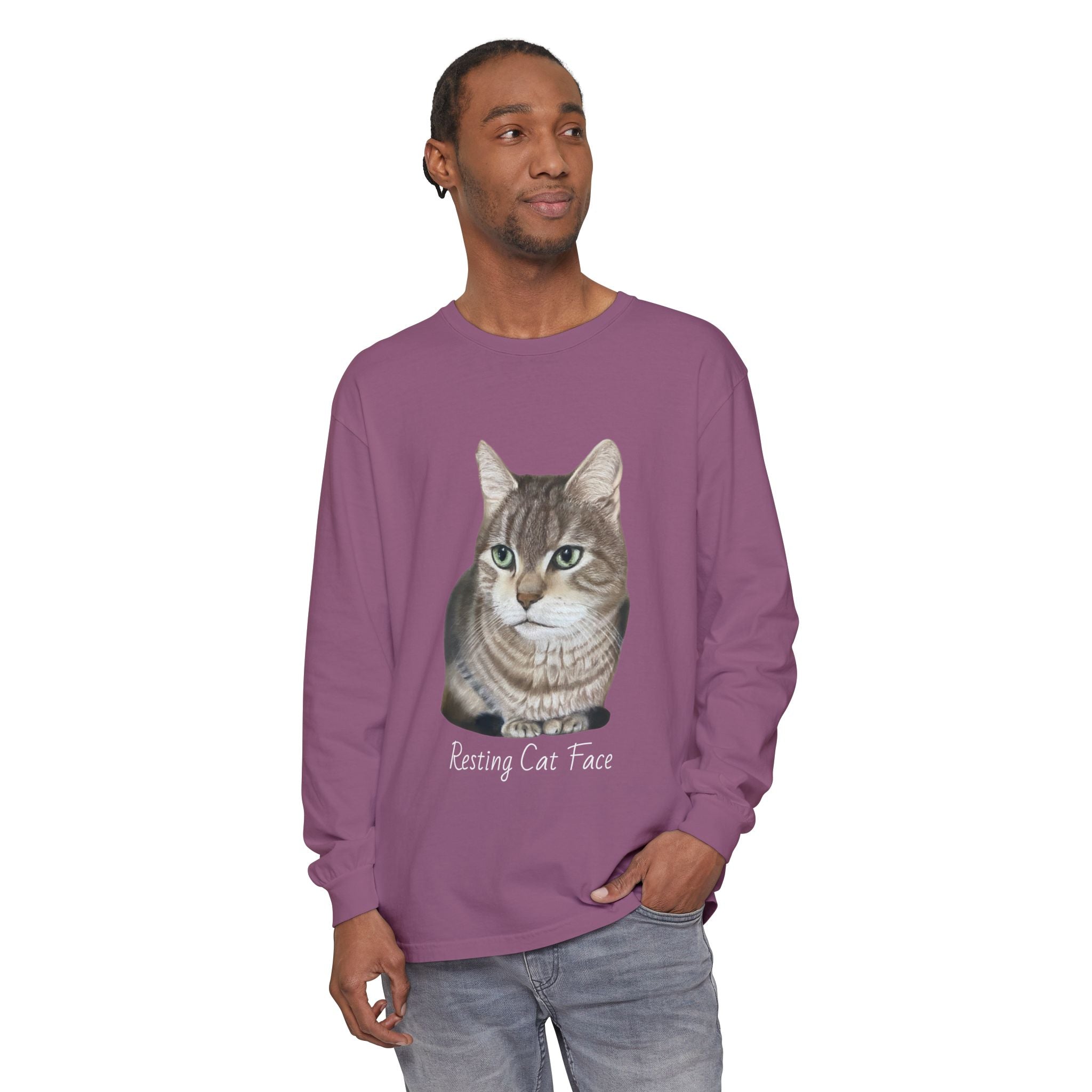 Resting Cat Face Long Sleeve T-Shirt | Soft Unisex Tee, Cat Lover Gift, Cozy Sweatshirt, Animal Lover Apparel, Cute Graphic Tee