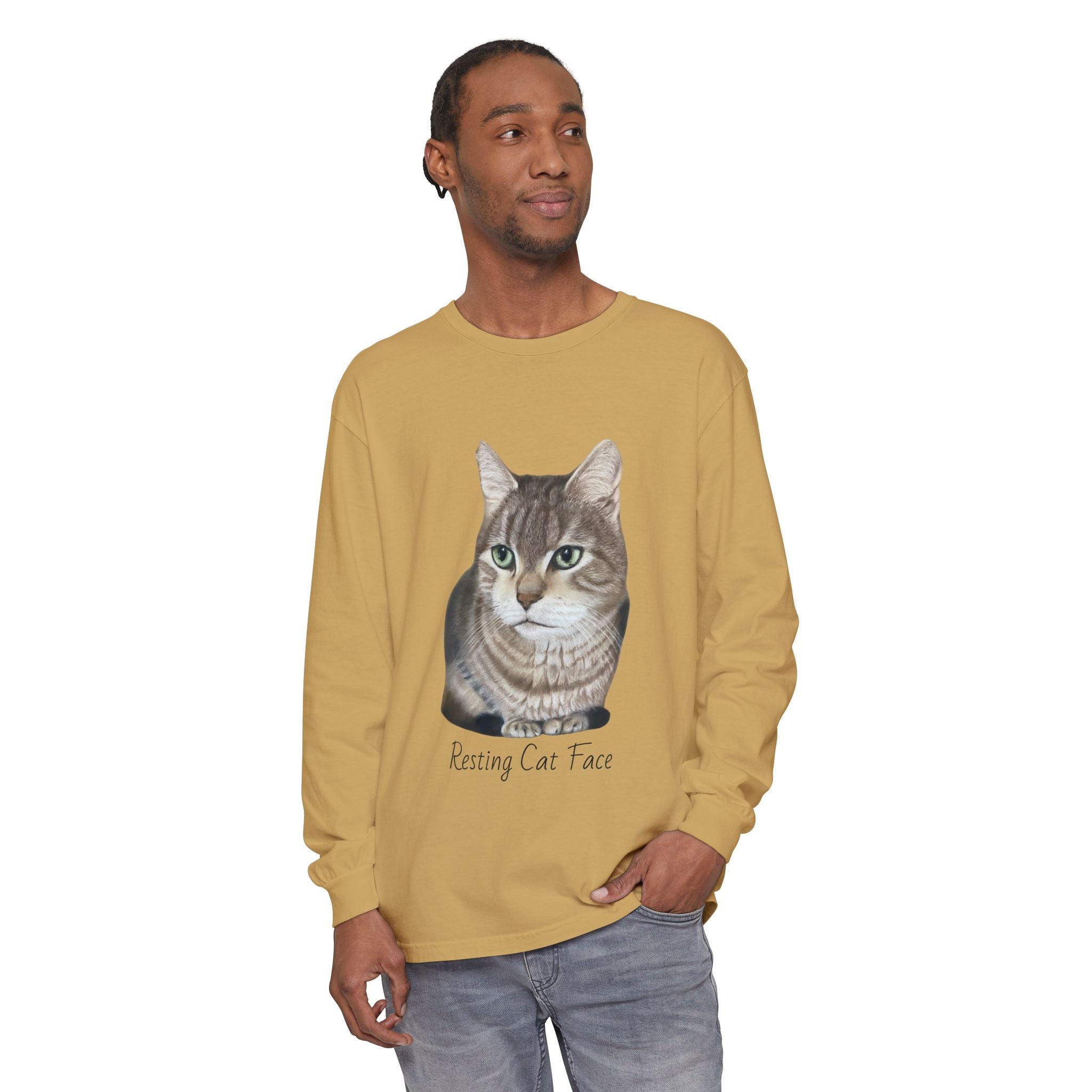 Resting Cat Face Long Sleeve T-Shirt | Soft Unisex Tee, Cat Lover Gift, Cozy Sweatshirt, Animal Lover Apparel, Cute Graphic Tee