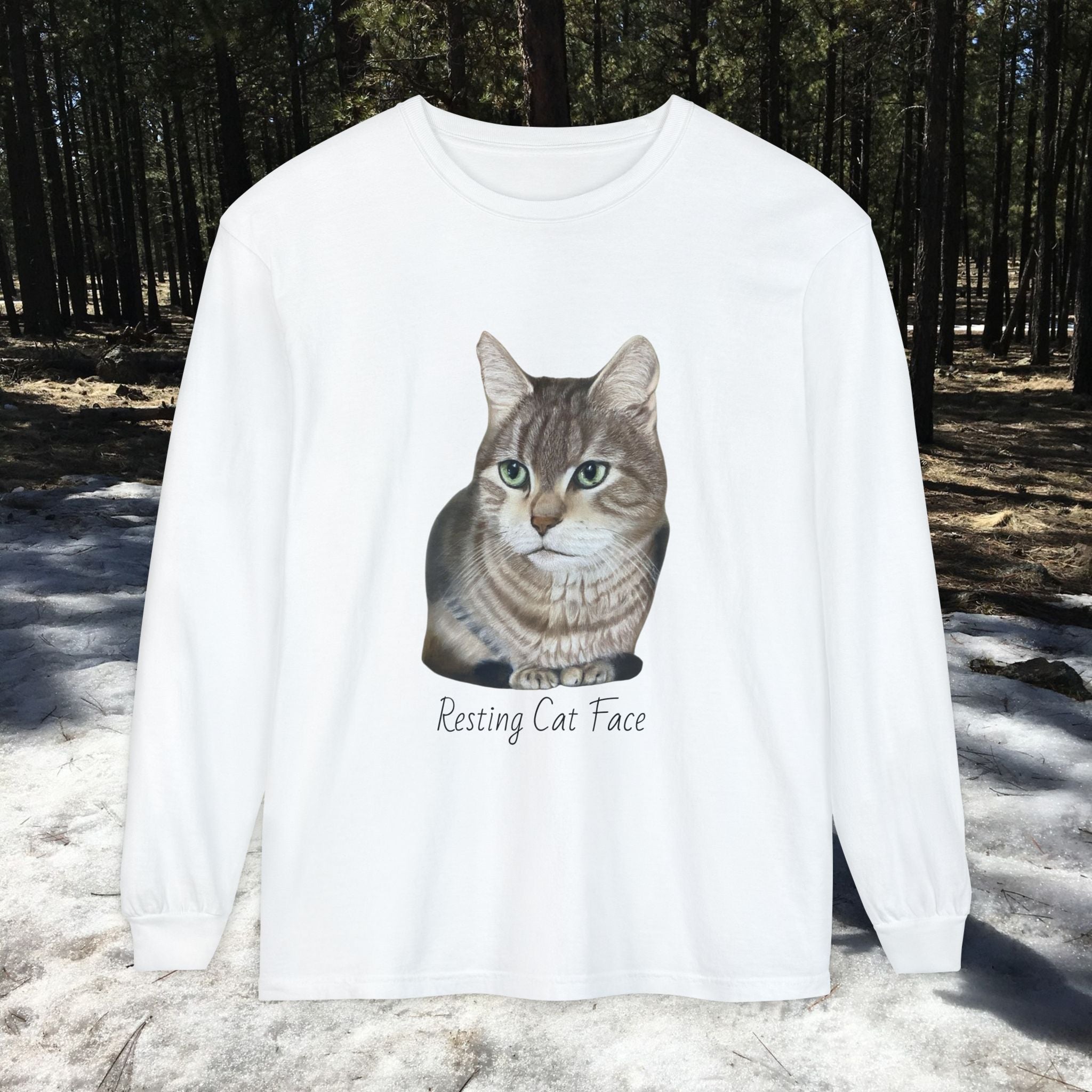 Resting Cat Face Long Sleeve T-Shirt | Soft Unisex Tee, Cat Lover Gift, Cozy Sweatshirt, Animal Lover Apparel, Cute Graphic Tee