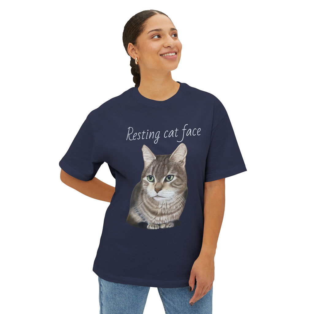 Resting Cat Face Oversized Tee, Unisex Cat Lover Shirt, Funny Pet T-Shirt, Gift for Cat Lovers, Casual Streetwear