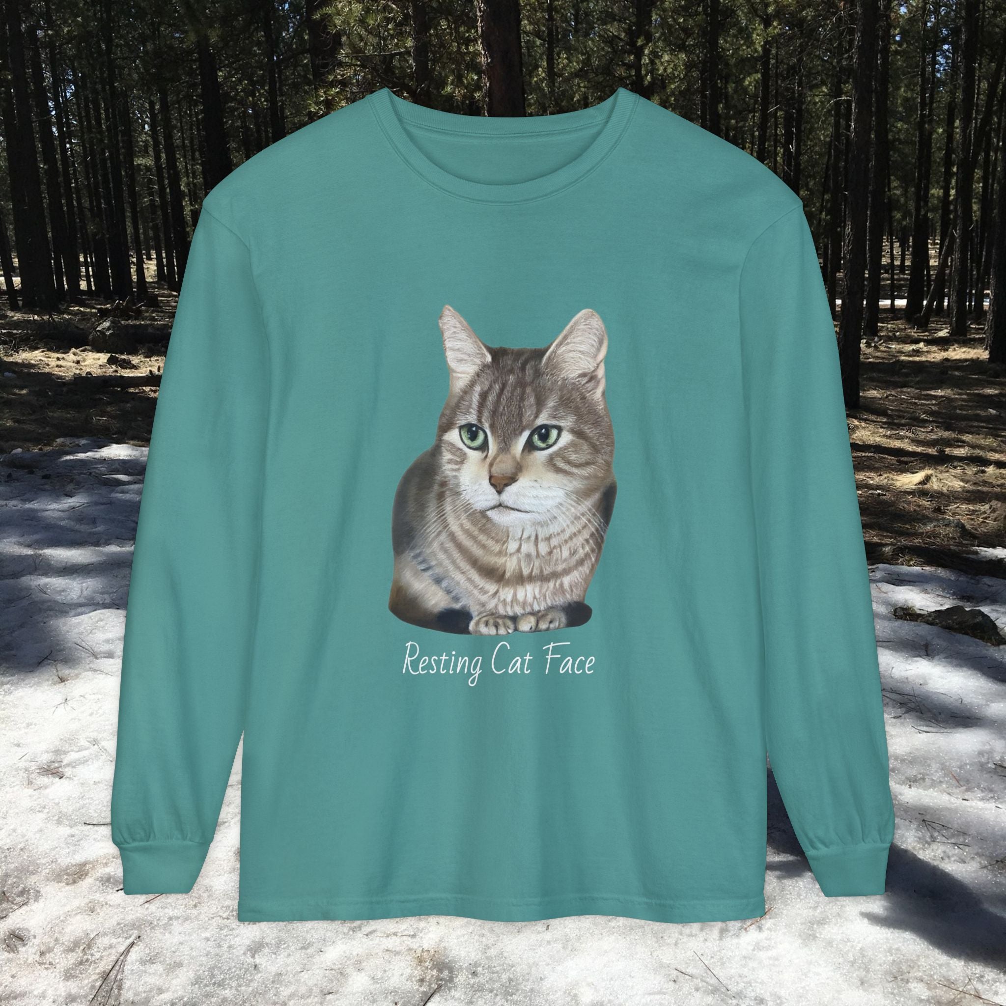Resting Cat Face Long Sleeve T-Shirt | Soft Unisex Tee, Cat Lover Gift, Cozy Sweatshirt, Animal Lover Apparel, Cute Graphic Tee