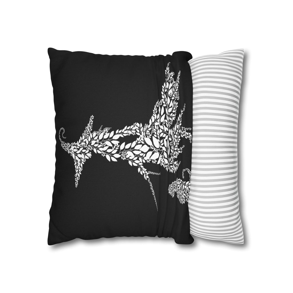 Botanical Witch & Cat Pillow: Black and White Faux Suede Decor