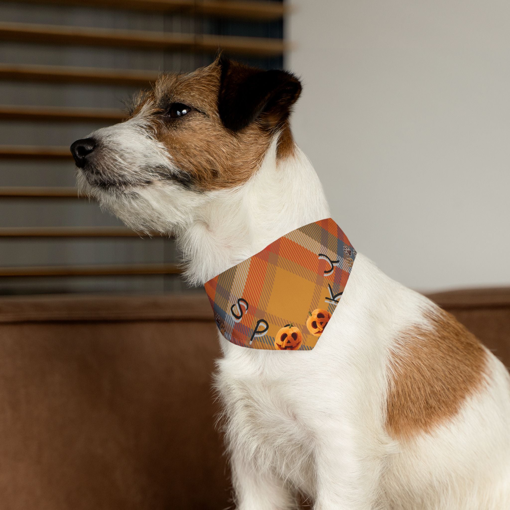 Halloween Pet Bandana Collar: Spooky Plaid Dog Costume Accessory