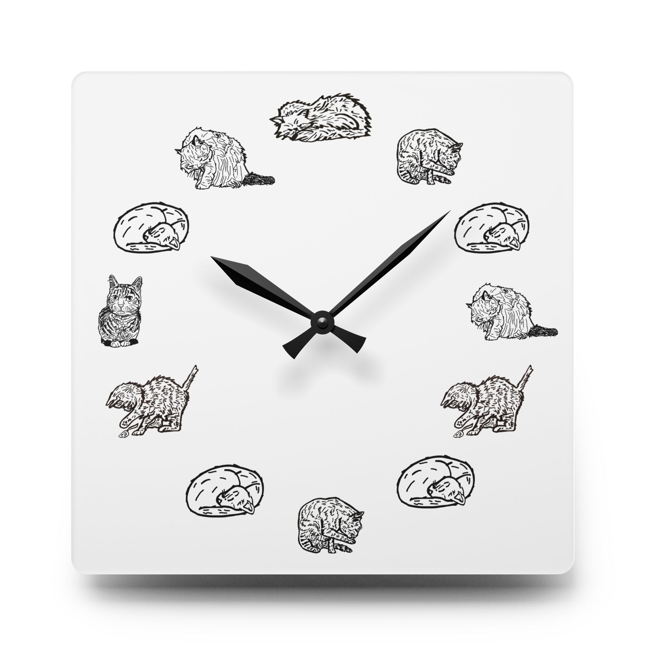Whimsical Cat Acrylic Wall Clock, Cute Cat Decor, Pet Lover Gift, Unique Home Accessory, Home Decor, Nursery, Kids Clock