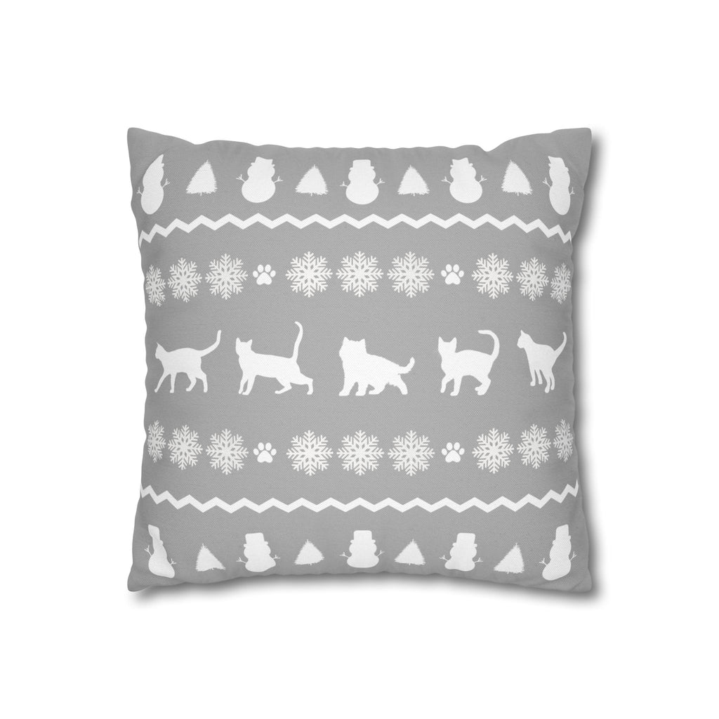 Black Cat with Red Bow Pillowcase - Gray Background | Spun Polyester Square Pillowcase