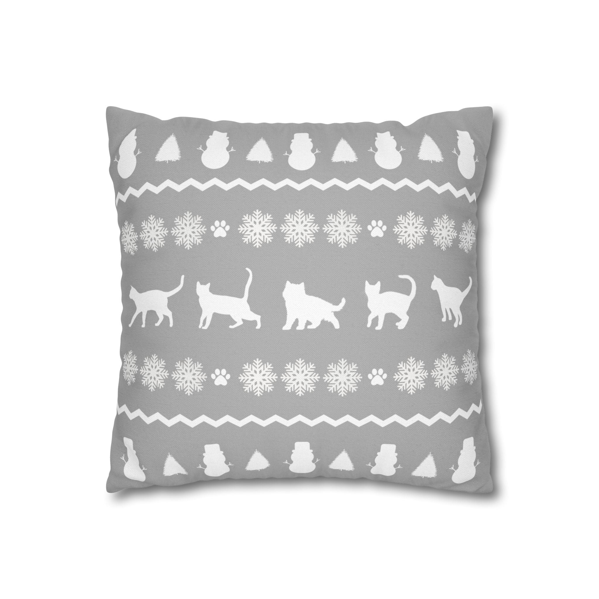Black Cat with Red Bow Pillowcase - Gray Background | Spun Polyester Square Pillowcase