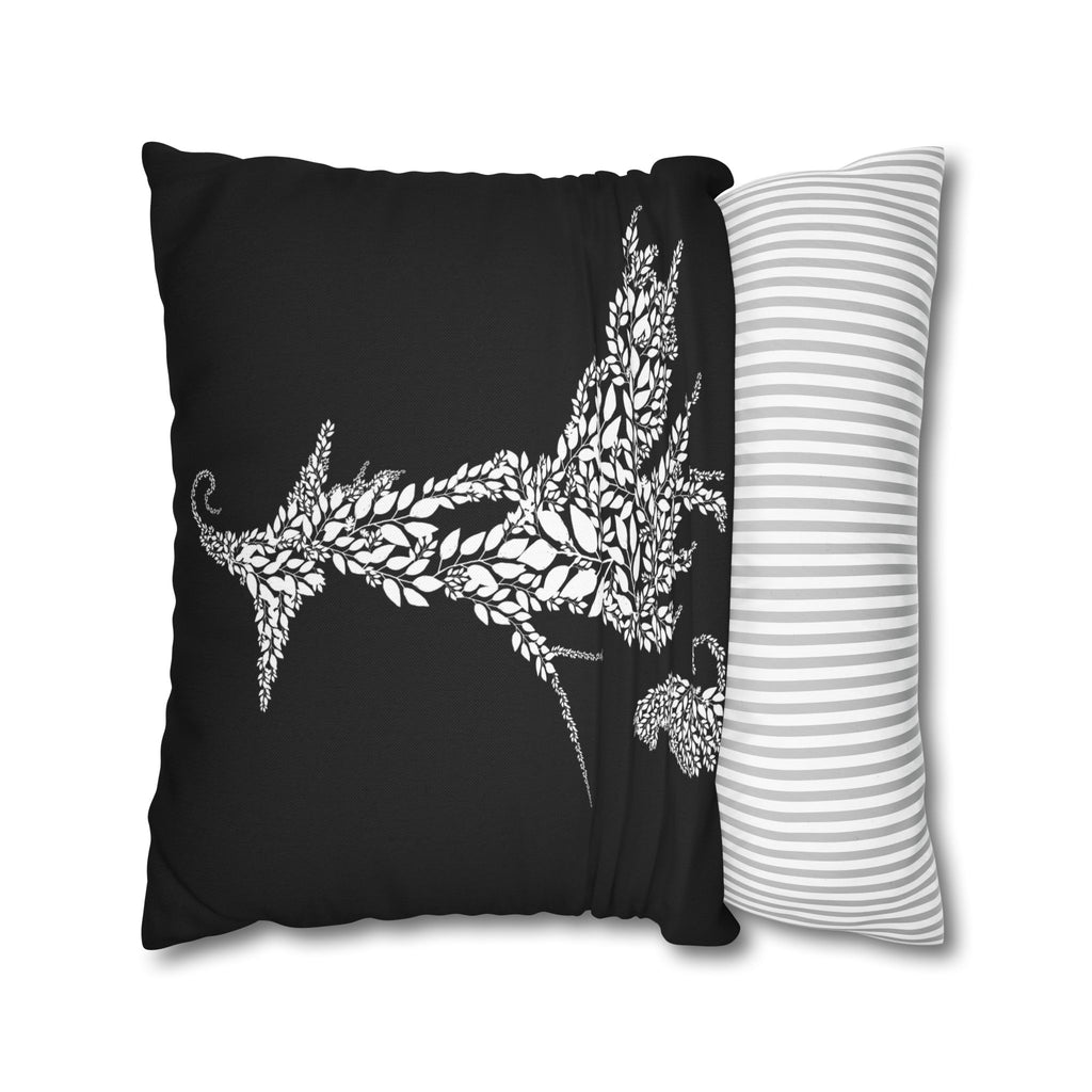 Botanical Witch & Cat Pillow: Black and White Faux Suede Decor