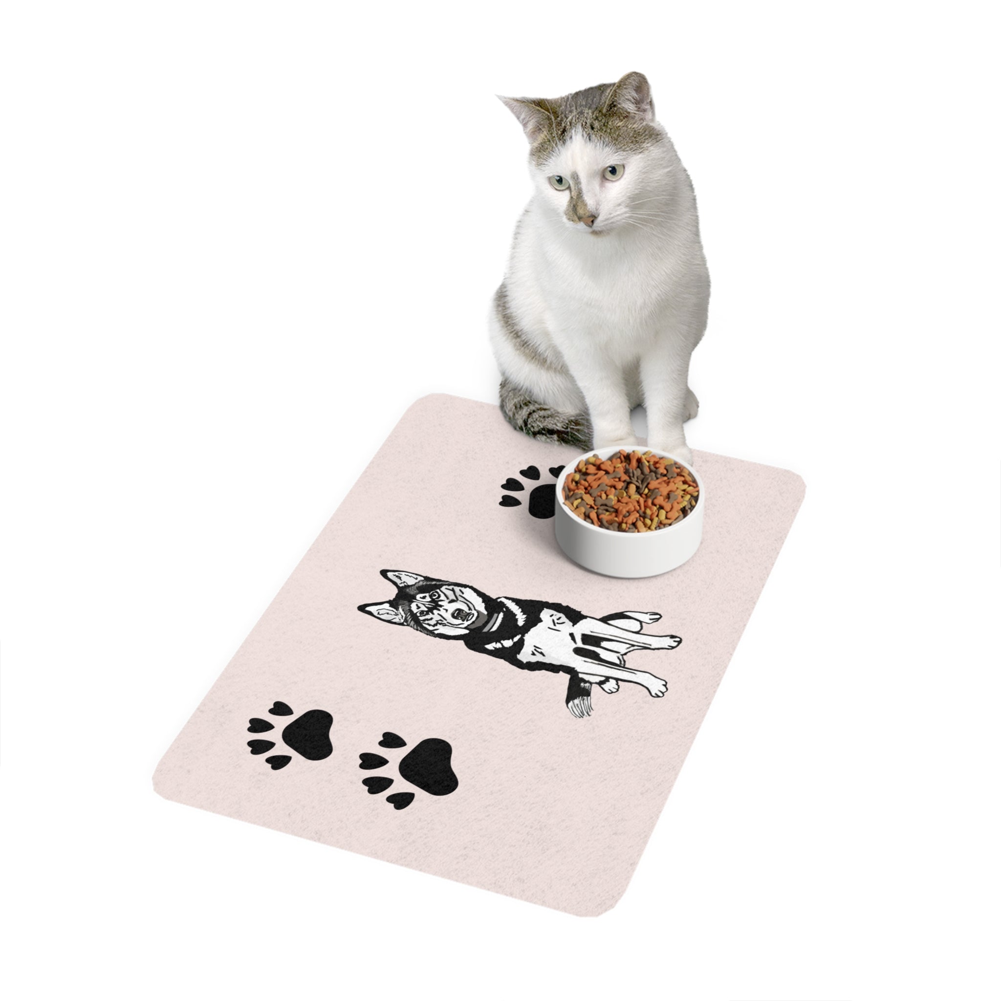 Customized Paw Print Pet Food Mat — Non-Slip 12x18 Dog Feeding Mat