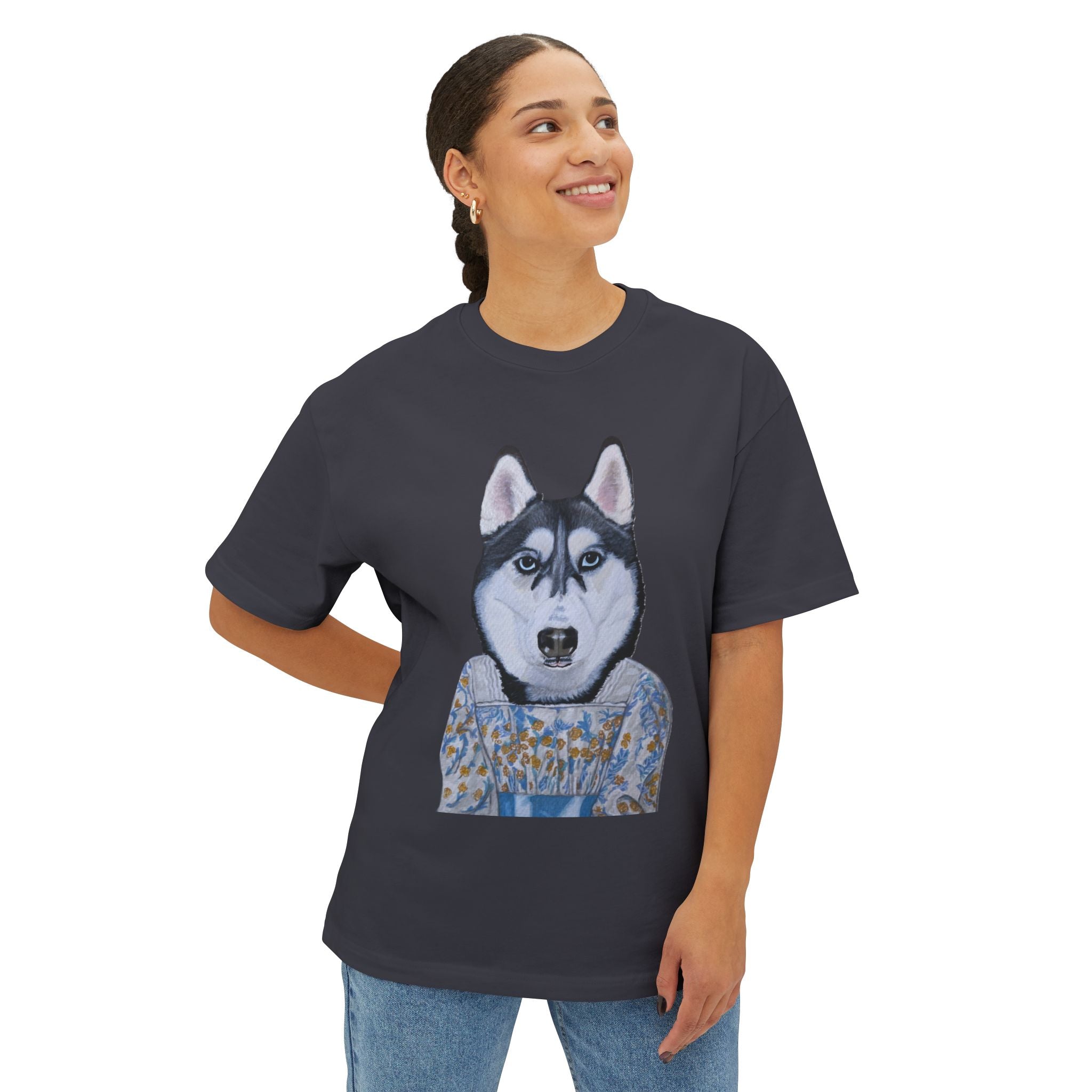 Husky Wearing Jane Austen Style Dress Graphic Tee | Unisex Oversized Tee | Dog Lover Gift | Casual Wear