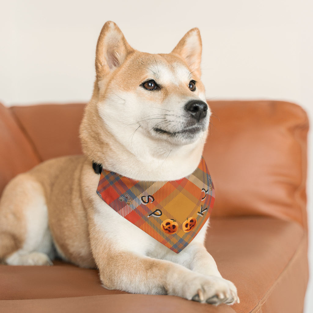 Halloween Pet Bandana Collar: Spooky Plaid Dog Costume Accessory