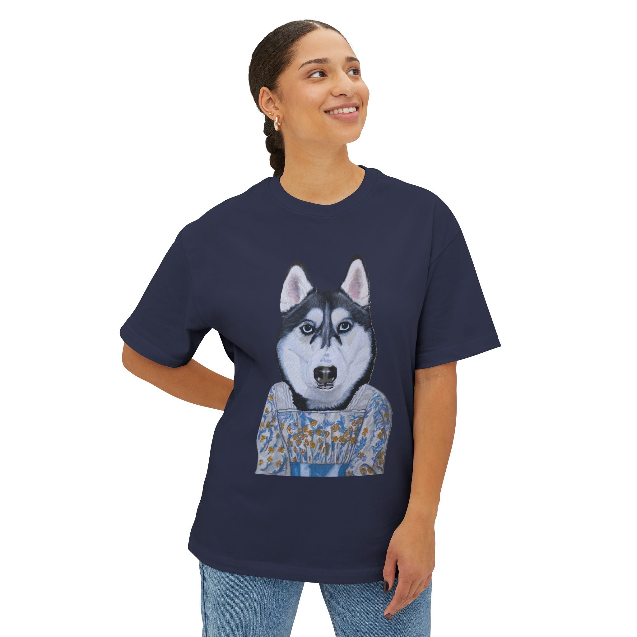 Husky Wearing Jane Austen Style Dress Graphic Tee | Unisex Oversized Tee | Dog Lover Gift | Casual Wear