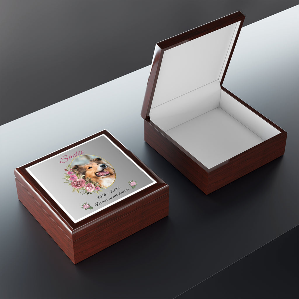 Personalized Pet Memorial Jewelry Box – Custom Dog or Cat Portrait Keepsake Gift for Pet Loss
