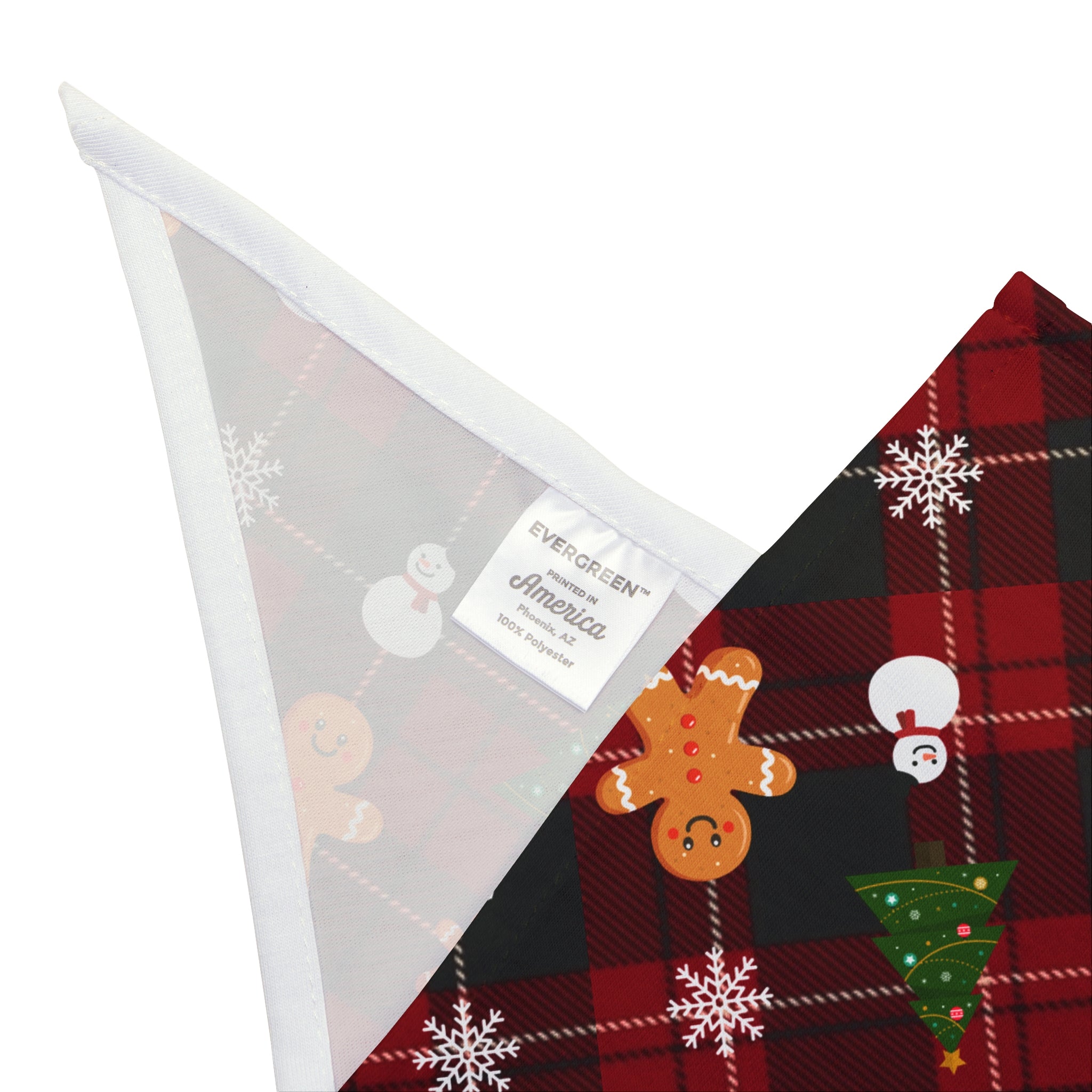 Christmas Plaid Snowmen Gingerbread Trees Pet Bandana | Holiday Dog Scarf