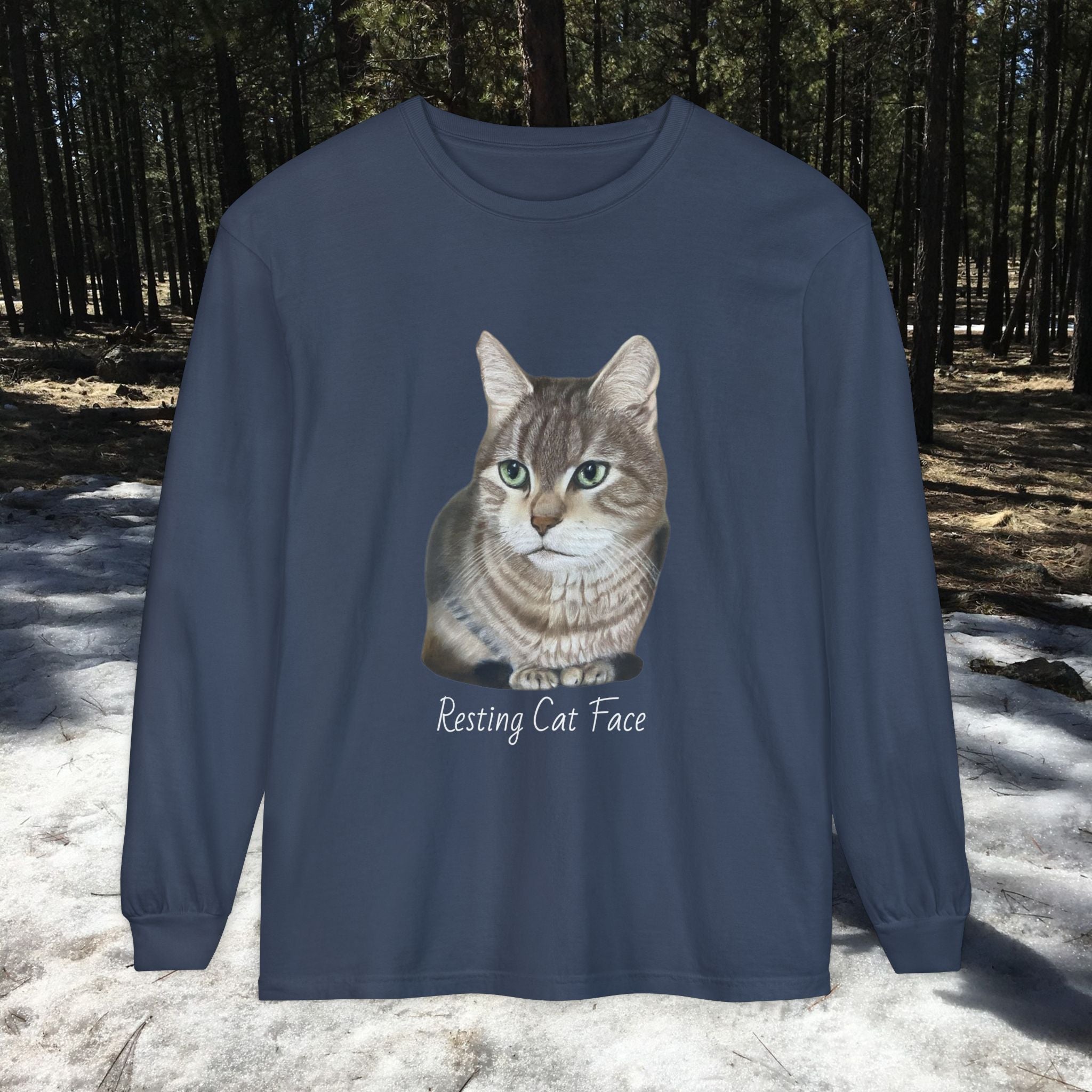 Resting Cat Face Long Sleeve T-Shirt | Soft Unisex Tee, Cat Lover Gift, Cozy Sweatshirt, Animal Lover Apparel, Cute Graphic Tee