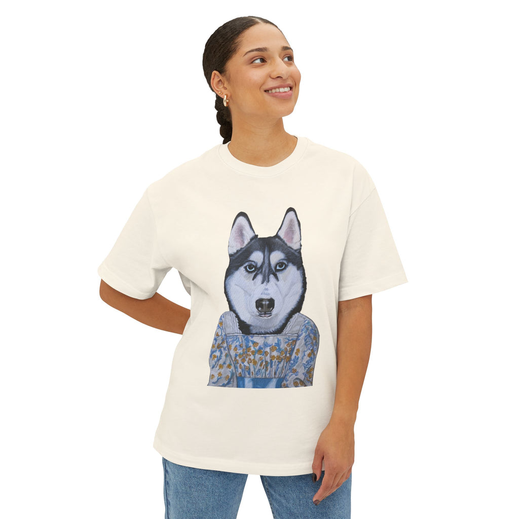 Husky Wearing Jane Austen Style Dress Graphic Tee | Unisex Oversized Tee | Dog Lover Gift | Casual Wear