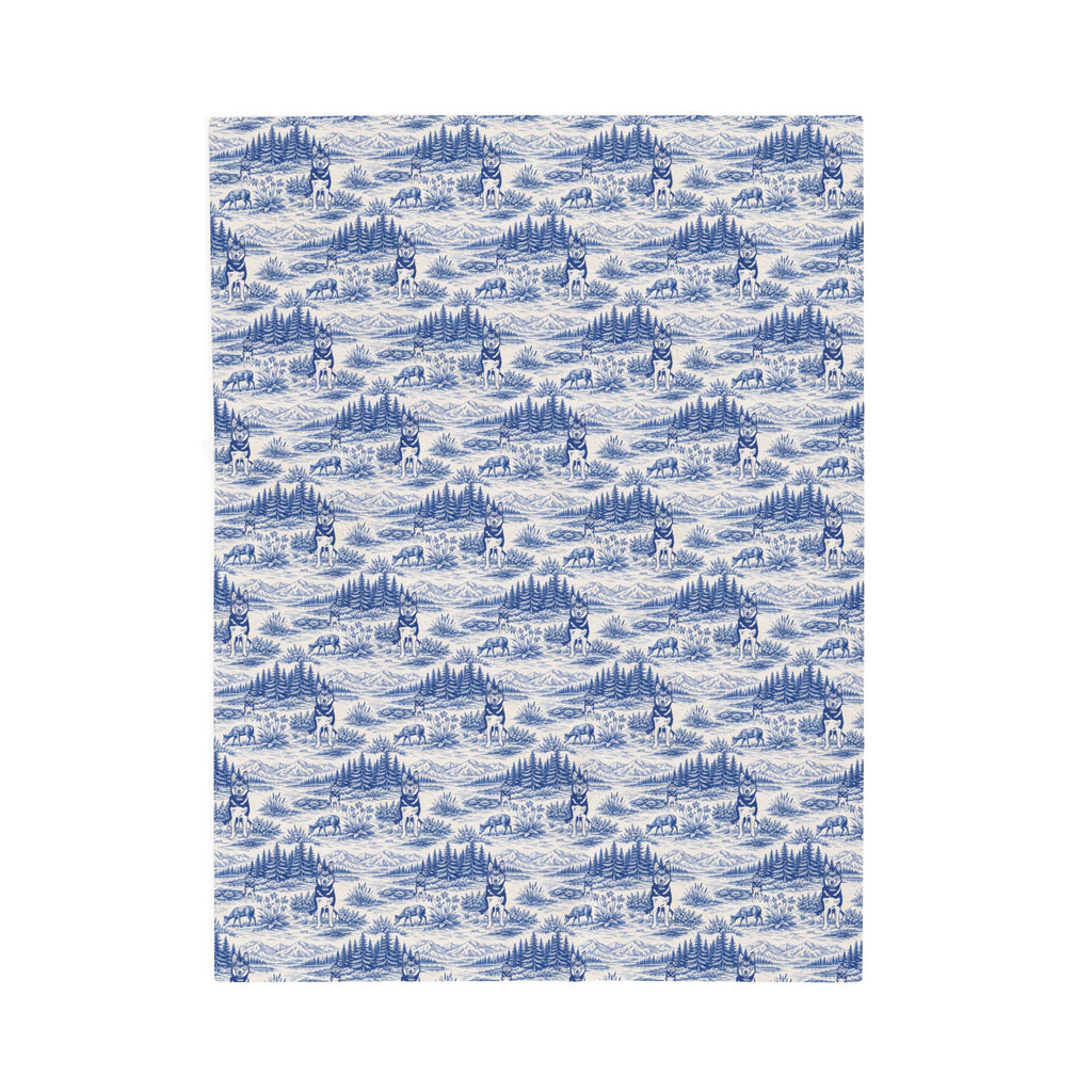 Husky Toile Wilderness Landscape Blanket | Blue Scenic Velveteen Plush Blanket