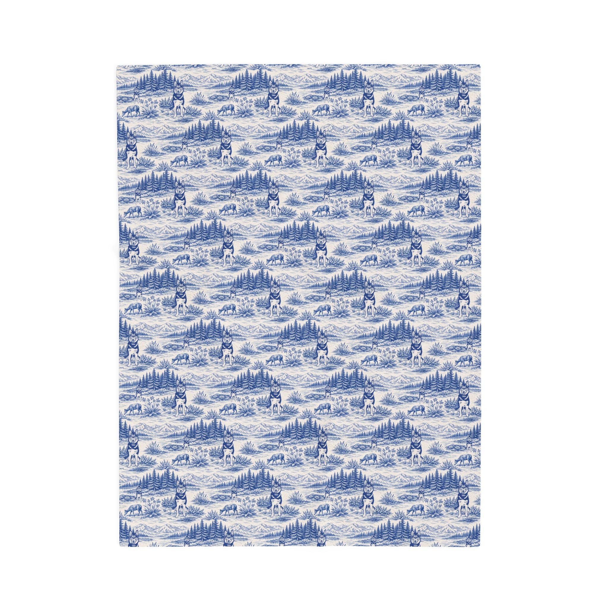 Husky Toile Wilderness Landscape Blanket | Blue Scenic Velveteen Plush Blanket