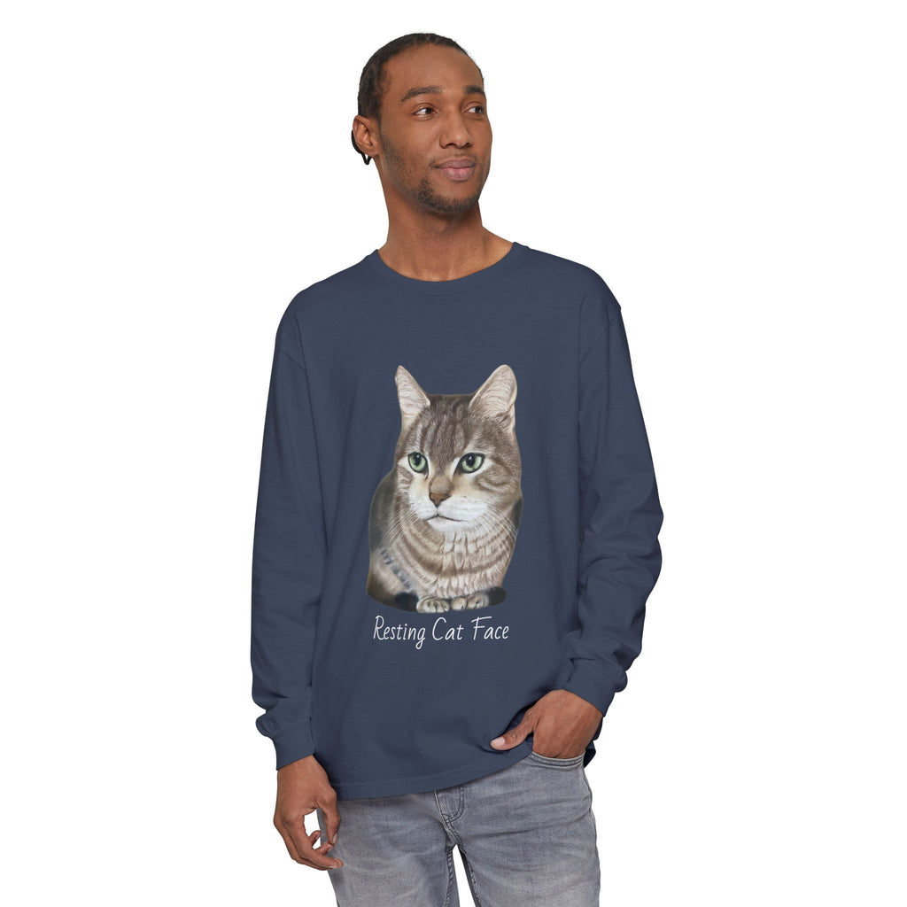 Resting Cat Face Long Sleeve T-Shirt | Soft Unisex Tee, Cat Lover Gift, Cozy Sweatshirt, Animal Lover Apparel, Cute Graphic Tee