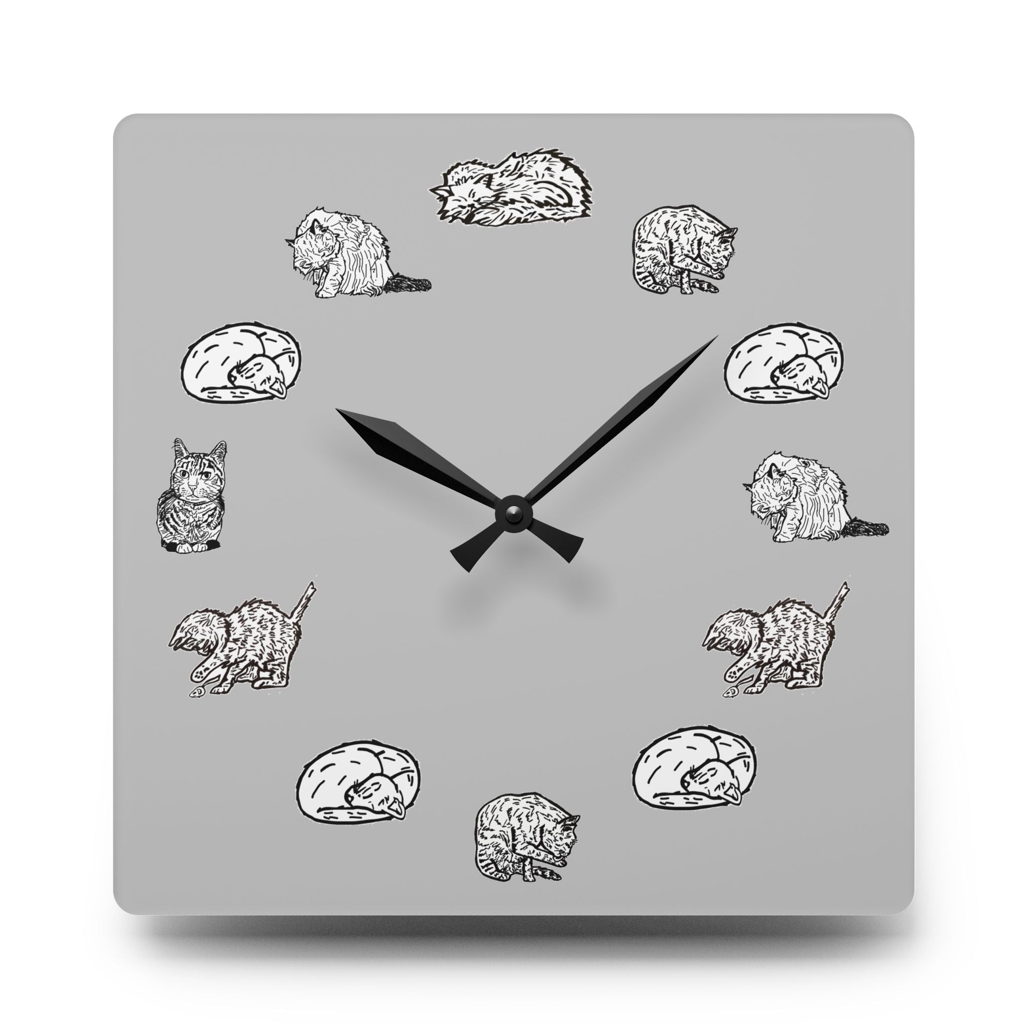 Gray Cat Wall Clock, Whimsical Nursery Decor, Acrylic Clock