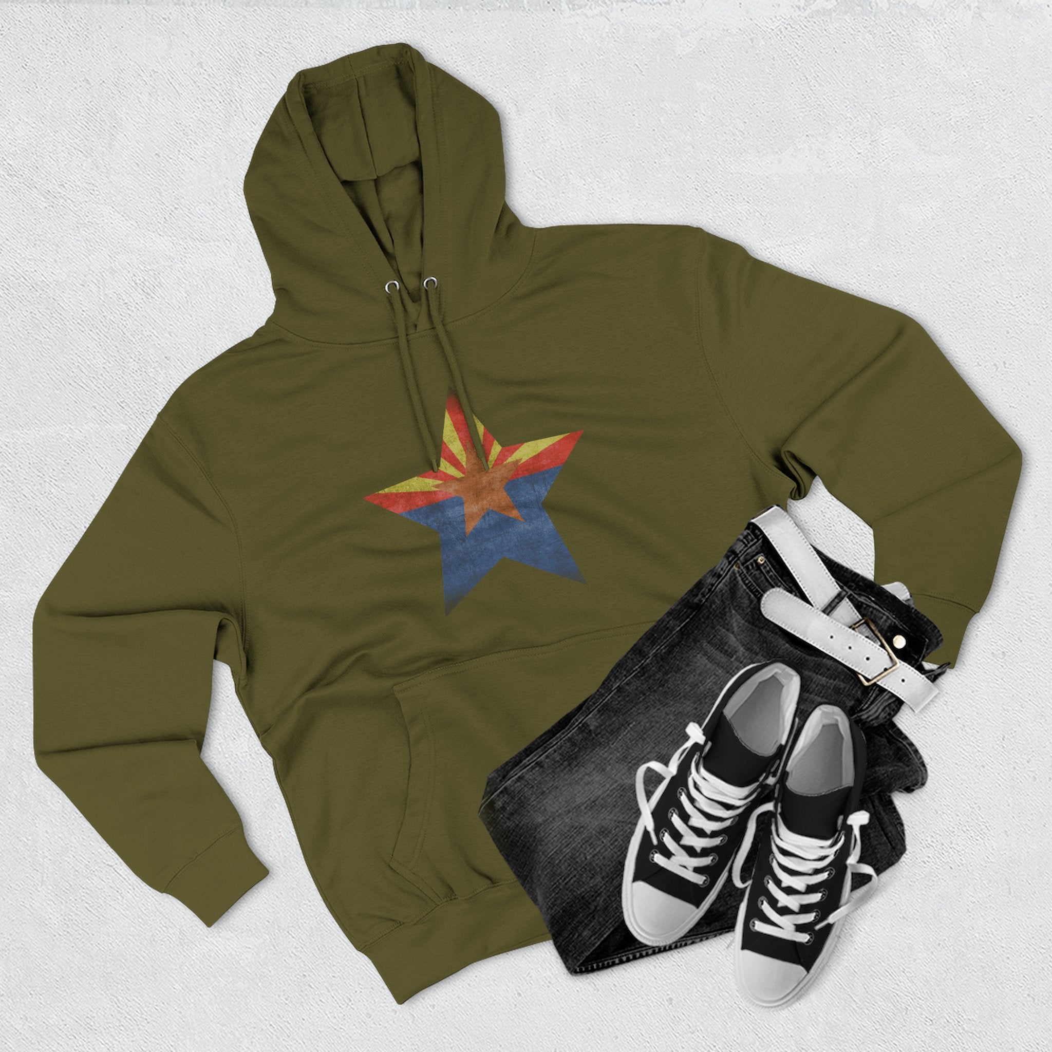 Coolidge AZ Fleece Hoodie: Arizona Star, Casa Grande Ruins