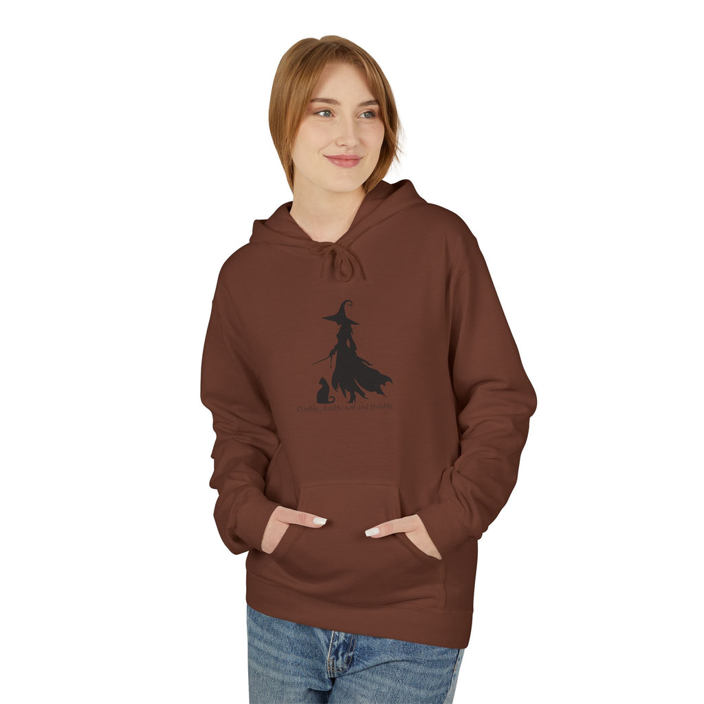 Witchy Cat Fleece Hoodie, Cozy Unisex Sweater, Perfect for Halloween, Casual Wear, Gift for Cat Lovers, Spooky Season Apparel